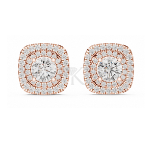 Brilliant Round Cut Lab Grown Diamond Double Halo Tops In Solid Gold For Women Featuring Secure Screw <b>Backs</b> Luxury Fine <b>Earrings</b> - Product Image 3