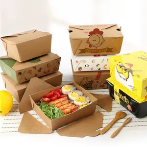 Yağ geçirmez toptan özel kahverengi Kraft kağıt Fast Food özelleştirme Logo ile yemek kabı salata paket ambalaj kutuları
