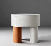 Table de chevet ronde en bois massif de style nordique, style crème, table de chevet minimaliste blanche avec 1 tiroir, table d'appoint pour chambre à coucher