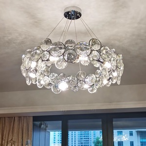 <span class=keywords><strong>Lustre</strong></span> en cristal en acier inoxydable de luxe léger, LED, hauteur réglable - Design moderne minimaliste à bulles pour salon et chambre principale - Product Image 4