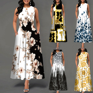 Robe longue sans manches pour <span class=keywords><strong>femme</strong></span> été 2026 - Vêtements grande taille pour <span class=keywords><strong>femme</strong></span> - Robe décontractée rétro romantique - Product Image 1