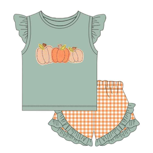 Set di Abbigliamento per Bambini con Ricamo e Applicazioni a Forma di Zucca, Maniche Corte, per il Giorno del Ringraziamento - Product Image 3