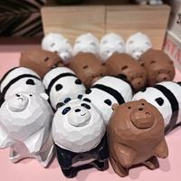 Trois sculptures en bois de tilleul d'ours nus, trois petits ours (Panda, Ours polaire, Ours brun), cadeau fait main, ornement de bureau mignon