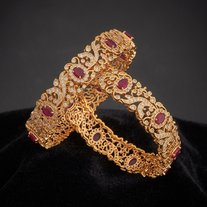 Brazalete de Moda con Forma de Flor, Engaste de Aleación de Zinc con Piedra de Rubí Verde, para Mujer, Boda, 182658 - Product Image 3