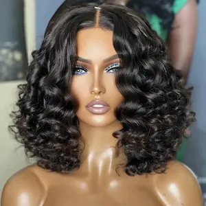 180% Loose Curly Lace Front Echthaar Bob Perücken Free Part Full Lace Perücke Pre Zupfen Transparente Brasilia nische Jeery Curly Pixie Perücken