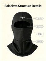 Masque de ski intégral personnalisé avec logo, balaclava unisexe, tissu Spandex Hyperwarm, masque thermique pour la randonnée et le ski
