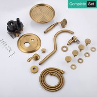 Ensemble de douche mural en laiton brossé doré non revêtu avec mitigeur de douche à effet pluie LED de 9 pouces – Système de douche pour salle de bain