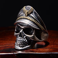 Bague ouverte vintage en acier inoxydable plaqué PVD or 18 carats, motif Captain Volcan Double Eagle Skeleton, pour collectionneur