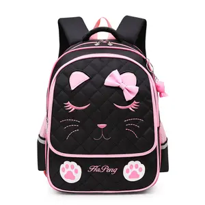猫小孩便宜书包背包大容量背包6-12岁可爱学生幼儿园女生卡通3 pc