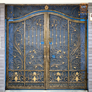 Portail de garage à double battant en fer forgé massif galvanisé à chaud, style moderne classique de luxe, pour entrée de villa, avec modélisation 3D - Product Image 2