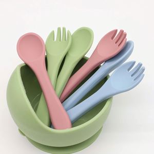Wholesale Custom Eco-Friendly Food Grade Silicone Baby Spoon Fork Set BPA Free Durable Reusable Portable <b>Toddler</b> Kids Cutlery - Product Image 1