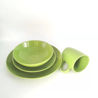 Service de table en grès Henan de 16 pièces, vaisselle en porcelaine émaillée, bordure Linea, minimaliste, vert rustique marbré, vente en gros