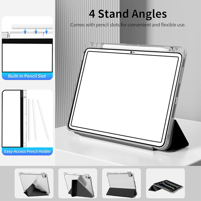 Wholesale Y Fold Shockproof Clear PC+TPU Skin-Feel PU Leather 10.2 Inch Tablet Case for iPad 11 & for A9 Auto Sleep/Wake
