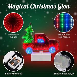 Wholesale Custom Art Deco <b>Christmas</b> Truck <b>Tree</b> <b>LED</b> Infinity Mirror Acrylic ROHS/REACH Certified for Gift Shops Indoor Branding - Product Image 2