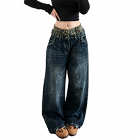 Jeans personnalisés pour femmes, style Y2K, patchwork léopard, taille basse, coupe large, denim vintage délavé, avec détails rivets et œillets