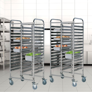 Peralatan Hotel garis ganda Restoran lipat baja tahan karat GN panci baki roti troli rak - Product Image 4