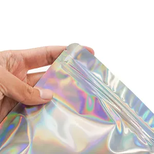 Mini sacs holographiques transparents à impression personnalisée, petits sacs holographiques en Mylar refermables, anti-odeur pour aliments, emballage en plastique à fermeture éclair