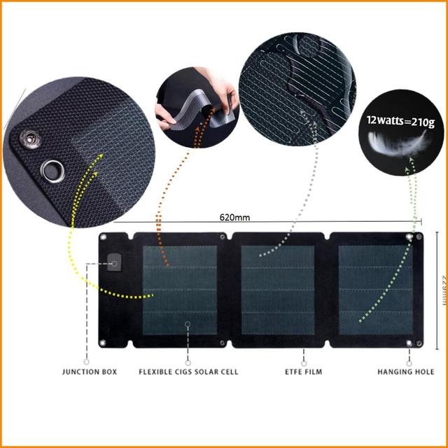 USB Solar Mobile Phone Panel, Charge GPS Gopro Flexible Portable Charger for Camping, Hiking, Wild Animal Protect