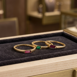 9KT Yellow Gold Certified Luxury Baguette-Cut Natural Emerald <b>Pinky</b> <b>Rings</b> for Wedding & Party - Product Image 3