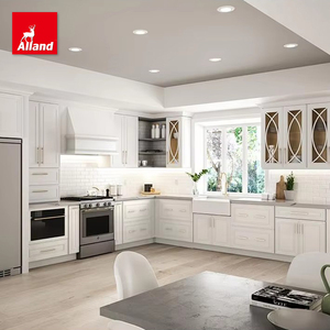 AllandCabinet 2025 Armoire de cuisine traditionnelle encastrée en MDF avec comptoir en pierre de quartz et porte en verre design Mullion - Product Image 1