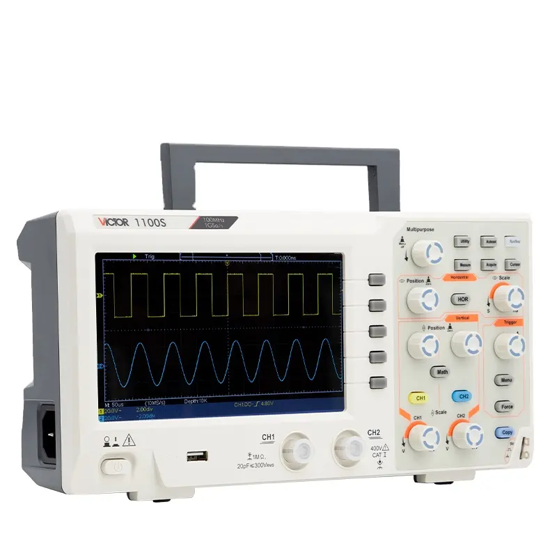 SCPI 회로 디버깅/테스트 8 비트 2 채널 빅터 1100S 100 MHz 대역폭 데스크 타입 디지털 스토리지 오실로스코프