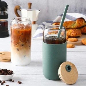 Vaso de Vidrio de Doble Pared con Tapa de Bambú Creativa, con Pajita y Funda de Silicona, para Té con Leche, Regalo Empresarial, Logotipo Personalizado - Product Image 4