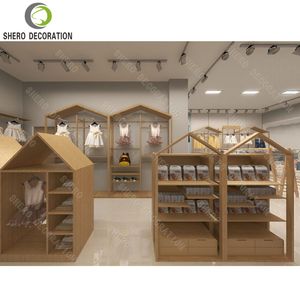 Vitrine murale de vêtements pour enfants en bois exquis Meubles de magasin de vêtements pour enfants de haute qualité pour la conception moderne de magasin de bébé - Product Image 1