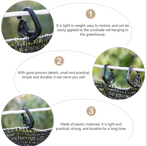 100 clips robustes <span class=keywords><strong>pour</strong></span> filet d'ombrage, crochets en plastique noir <span class=keywords><strong>pour</strong></span> bâche de <span class=keywords><strong>jardin</strong></span>, <span class=keywords><strong>pour</strong></span> suspendre et fixer des tentures d'ombrage extérieures et des toiles de jardinage - Product Image 6