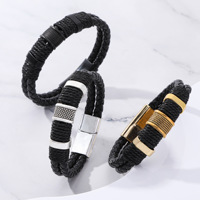 XF Wholesale Bracelet en cuir tressé double pour homme avec fermoir magnétique, Bijoux, Bracelets et Joncs pour Hommes