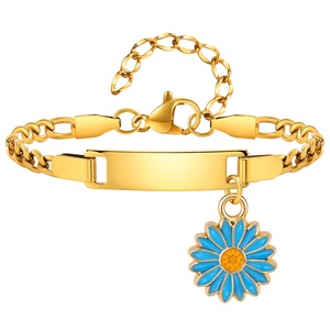 Stainless Steel Curved Bar Bracelet With Alloy Sunflower <b>Charm</b> Waterproof Trendy Women Girl Fashion Jewelry - Product Image 1