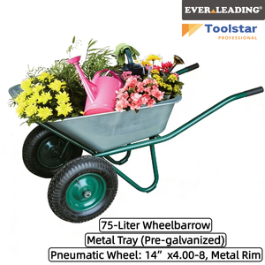 <span class=keywords><strong>Brouette</strong></span> à deux <span class=keywords><strong>roues</strong></span> de qualité industrielle 75L avec roue pneumatique 14x4.00-8 pour la construction, le bricolage, le jardinage et l'agriculture - Product Image 2