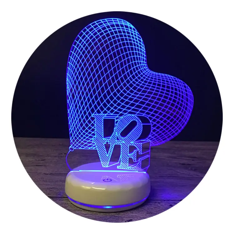 새로운 사용자 정의 크리스탈 레이저 색상 변경 크리스마스 휴일 심장 모양 사랑 3D 테이블 빛 웨딩 led 선물 세트