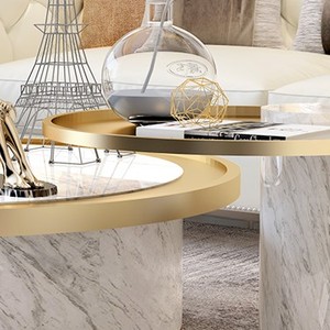 Wholesale European Style Modern Design Artificial Marble Paper With Stainless Steel Frame Coffee Table Set Living Room <strong>Furniture</strong> - Product Image 4