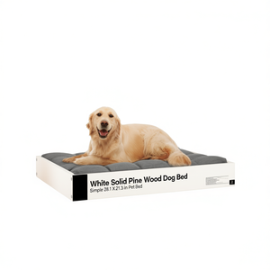 Cama para Perro de Madera de Pino Sólido Blanca, 28.1 x 21.3 Pulgadas, Cama Simple para Mascotas con Relleno de Espuma Viscoelástica, Desmontable y Lavable - Product Image 1
