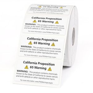 Étiquettes d'alerte sanitaire Californie 65, étiquettes d'avertissement 2x1 pouce, 500 autocollants en papier couché personnalisables, offre client - Product Image 1