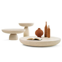 Table en travertin de style nordique, table basse ovale ronde en marbre haut de gamme, ensemble de centre de table en pierre de luxe