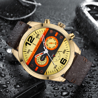 MINI FOCUS 0068 montre en cuir véritable or pour hommes d'affaires multi-fonction étanche chronographe hommes Sport montres à Quartz