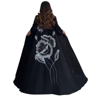 Robe longue ouverte noire à dos fleuri et perles, style cardigan, vêtement islamique Abaya Kaftan, manches chauve-souris, été, quotidien, personnalisable, en polyester