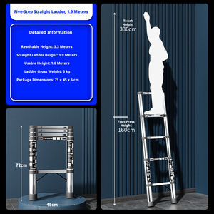 Scala Telescopica Pieghevole in Alluminio con 5 Gradini <span class=keywords><strong>e</strong></span> Capacità di Carico di 150kg per Uso Domestico - Product Image 4