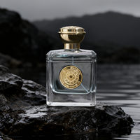 Bouchon de bouteille de parfum en verre cristal 100ml bouchon en bois estampé à chaud recyclable plat pour emballage de parfums
