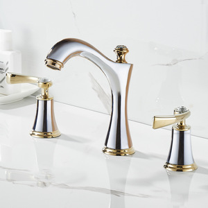 Robinet de salle de bain de luxe finition or mat, mitigeur de lavabo en laiton <span class=keywords><strong>à</strong></span> double poignée et 3 trous pour hôtels haut de gamme, villas et salles de bain. - Product Image 6