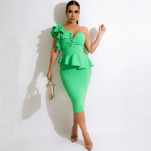 In Stock Peplum Pencil Dress Long Sleeves & Asymmetric Design | Alibaba.com