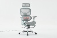 Chaise de bureau exécutive minimaliste en maille avec base en aluminium, massage 4 points, hauteur réglable, pivotante, dossier ailé et accoudoirs réglables pour la maison et le bureau