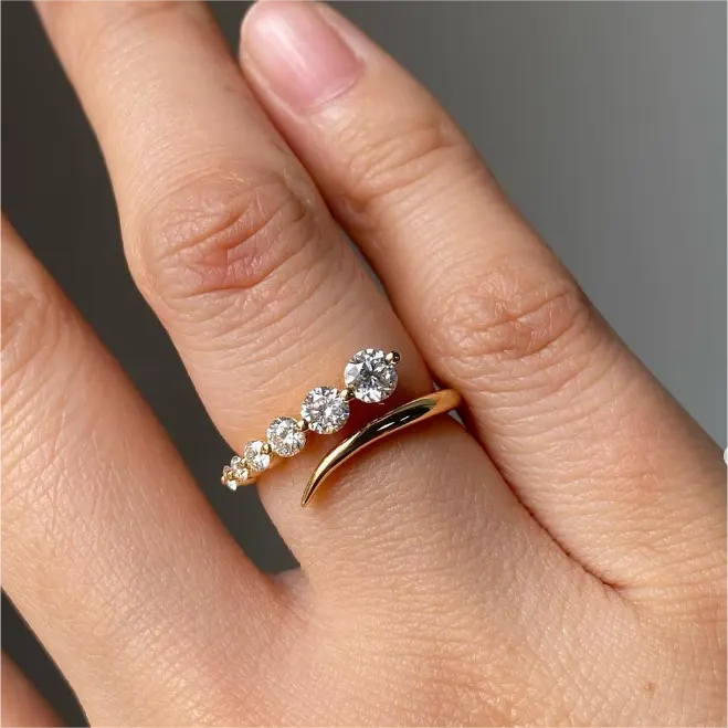 Bague ouverte Design Graduate Size Round Real Diamond Ring Bagues de fiançailles en diamant cultivées en laboratoire sur mesure