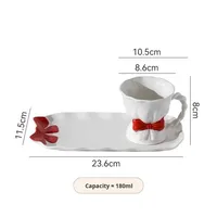 Bow Design Girly comme une jolie tasse en céramique ensemble tasse à café à pied exquise avec assiette à Dessert pour l'utilisation du café domestique et de fête