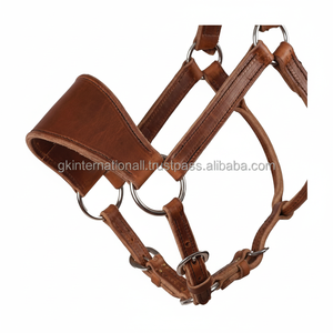 Arnés marrón de alta calidad Cabestro de caballo de cuero Diseño anatómico personalizado Cabestro Caballo con corona de doble hebilla ajustable - Product Image 1