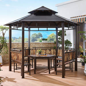 Ağır açık çift çatı gazebo güneş gölge gölgelik masa ile perdeler ile Modern Hardtop Gazebo ile üzüm kafes - Product Image 3