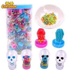 Halloween Gohst cabeza en forma de botella de plástico juguete duro piruleta Arco Iris dulces frijoles