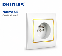 Prise murale électrique 86 mm certifiée CE ISO, norme UE, avec bordure dorée, 10A/16A, en matériau PC durable et laiton, fabrication OEM, MOQ 2000 pièces