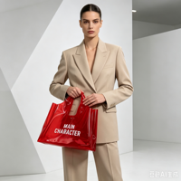 Sac de shopping en PVC transparent de couleur rouge, avec logo personnalisé, grand, petit, mini, en plastique, pour bonbons, cadeaux, sac à bandoulière